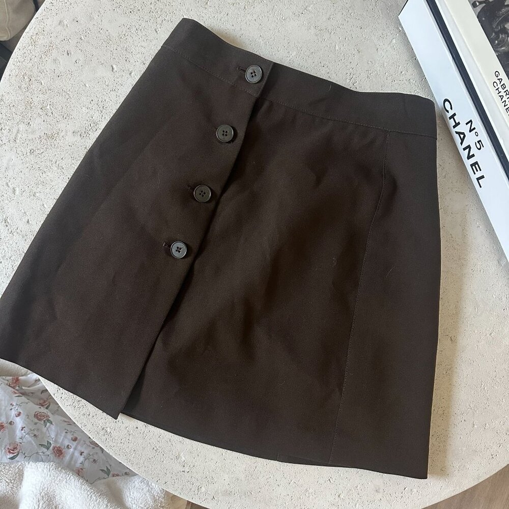 Vintage 90s French Connection A-Line‎ Button Front Mini Skirt in Brown Size 6